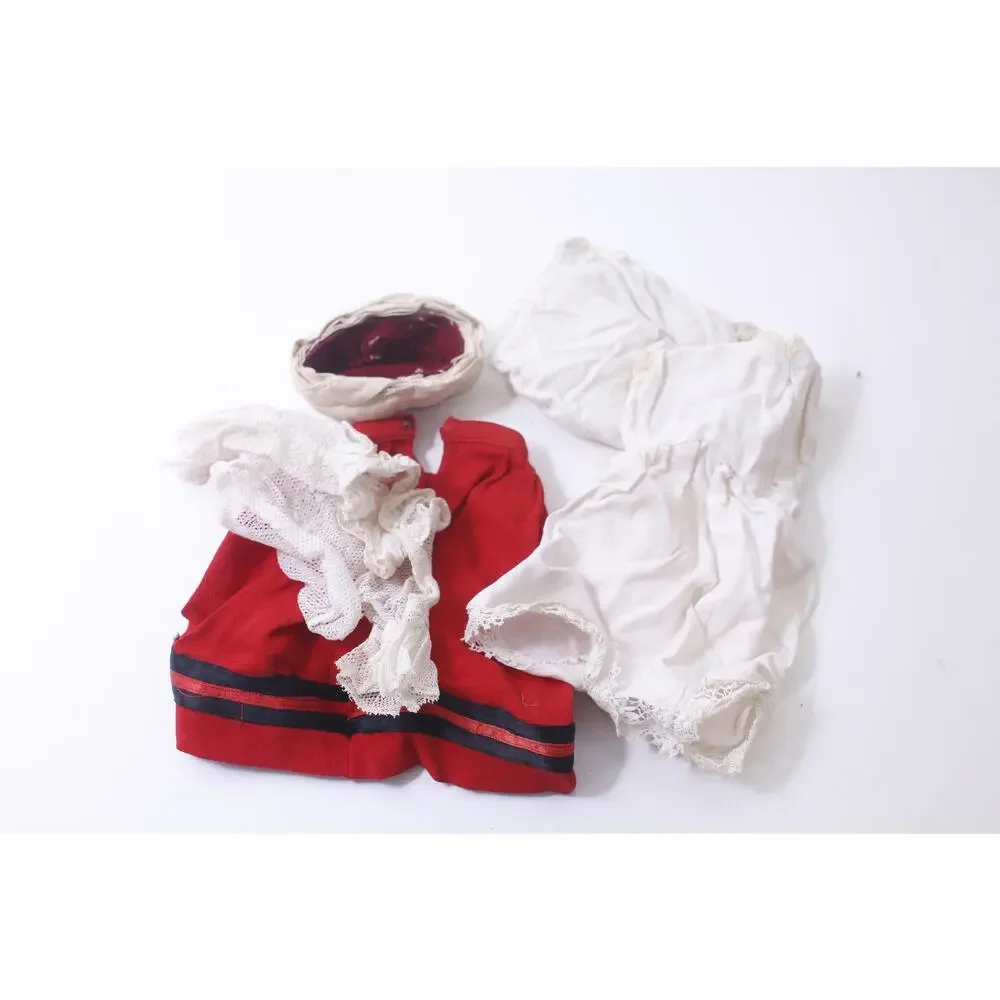 1960s 40s Estate Doll Clothing, Red and White, Small, Vintage, Doll Accessory